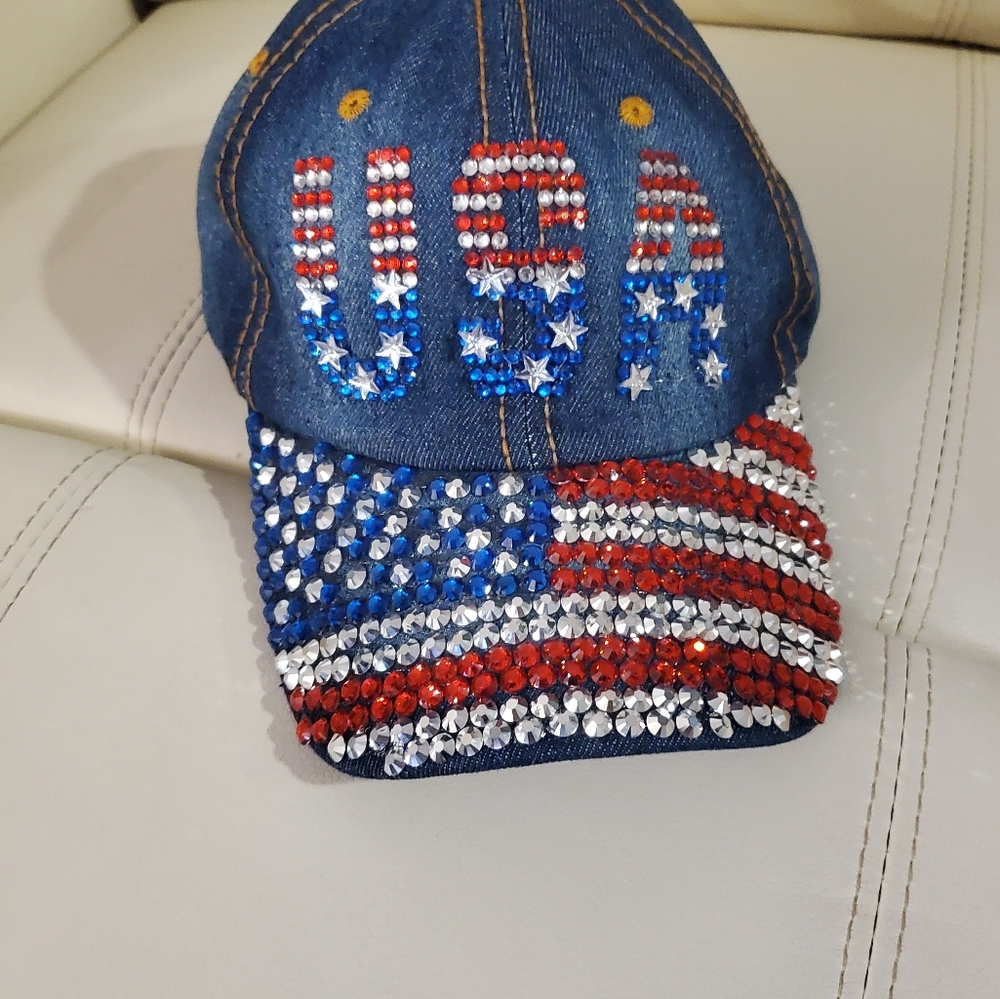 USA Denim Bling Adjustable Hat NWT
